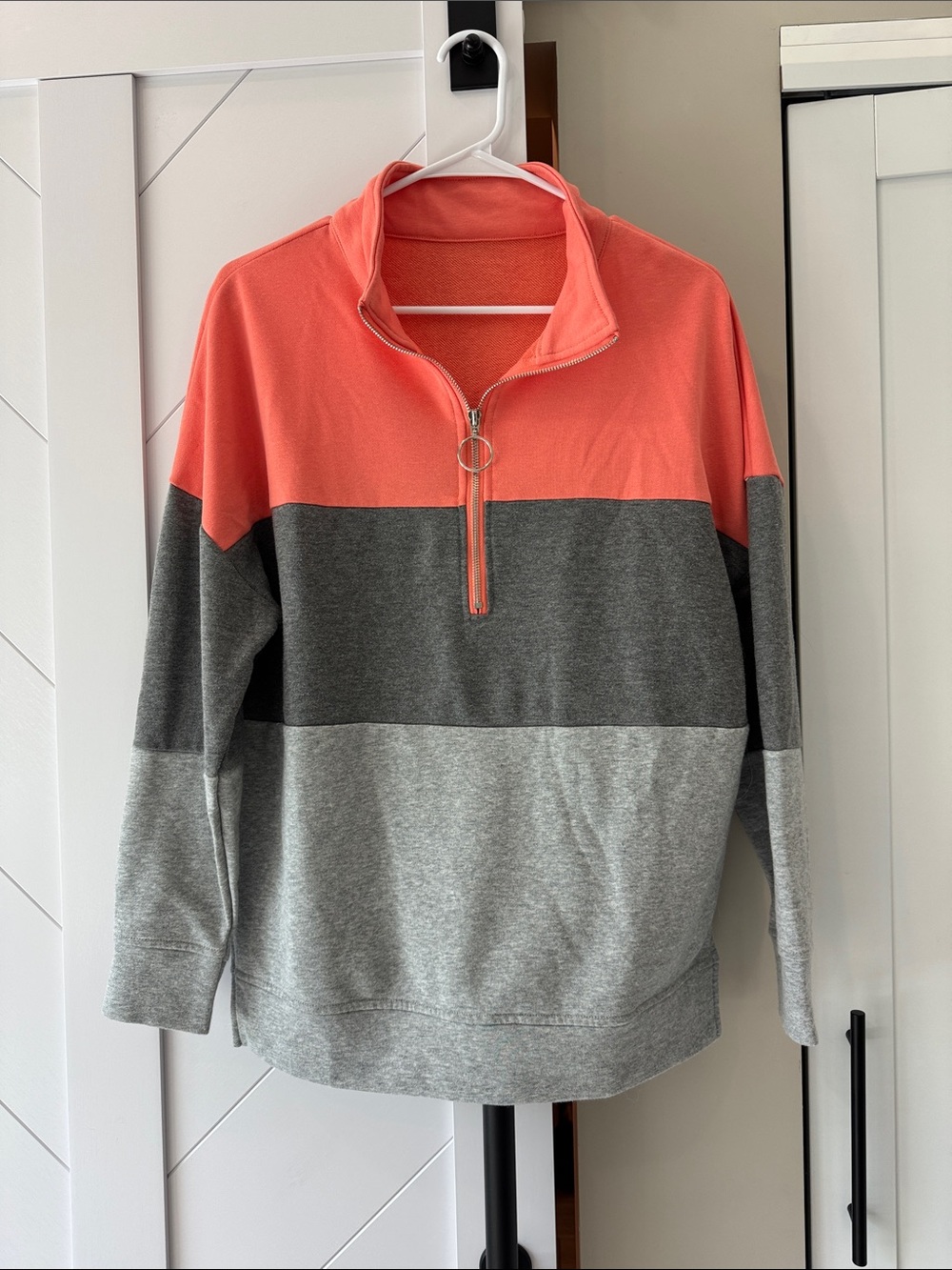 Women's Colorblock Half-Zip Pullover - Coral, Dark Gray, Light Gray